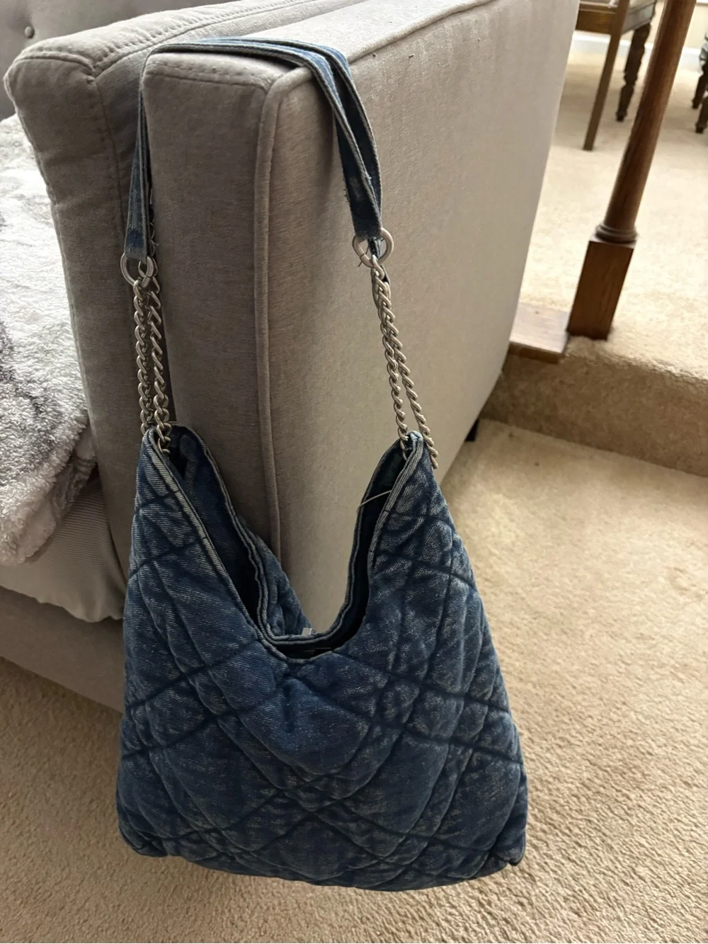 Quilted Denim Hobo Bag - Blue